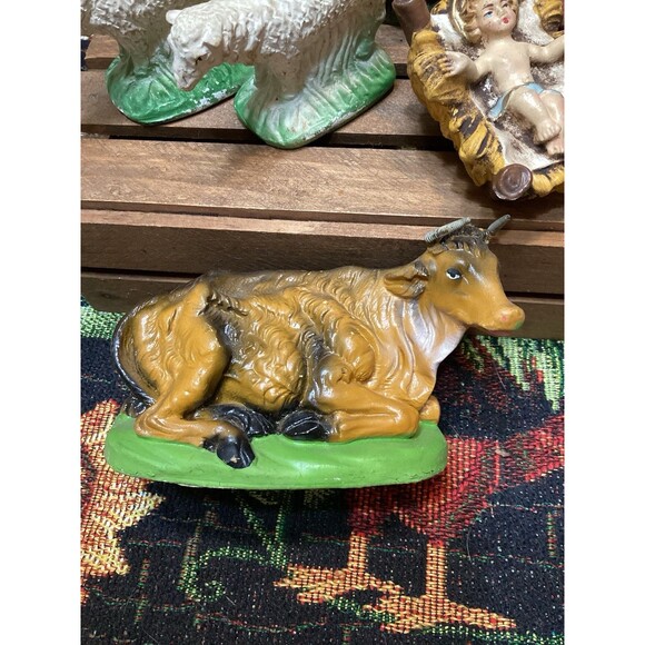 Vintage Chalkware Nativity Scene Italy Mary Jesus Shepherd W Eggs Joseph Pig - Picture 7 of 16